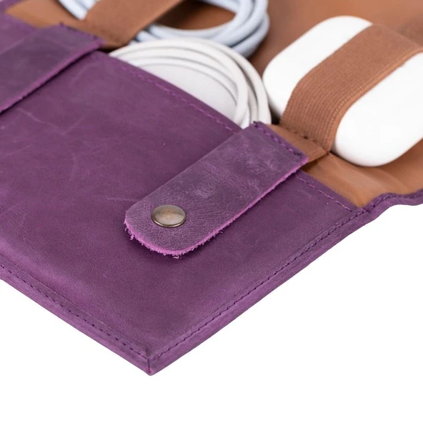 Deri Kablo Aksesuar Taşıma Çantası Antik Mor - 5