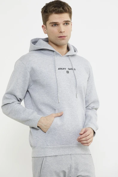 Oversize Kapüşonlu Sweatshirt - Gri - Resim 4
