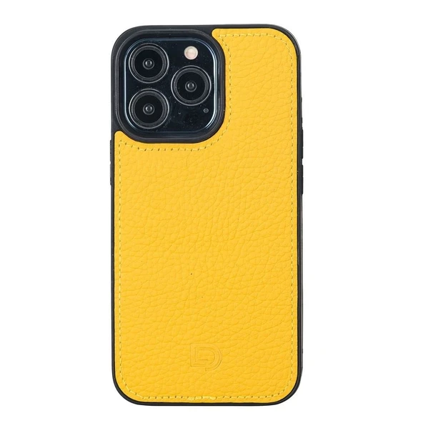 Apple iPhone 13 Pro Uyumlu Deri Cüzdanlı Kılıf Limon Sarı - 5