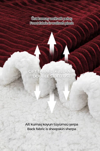 Sherpa Battaniye Çift Kişilik Çizgili Yumuşak Peluş Wellsoft Yatak Örtüsü - 10