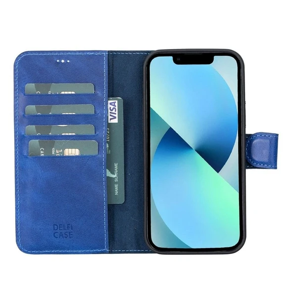 Apple iPhone 12 Pro Uyumlu Deri Cüzdanlı Kılıf Okyanus Mavi - 4