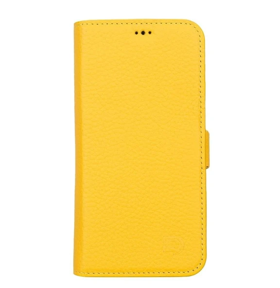 Apple iPhone 13 Pro Uyumlu Deri Cüzdanlı Kılıf Limon Sarı - 2