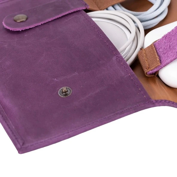 Deri Kablo Aksesuar Taşıma Çantası Antik Mor - 4