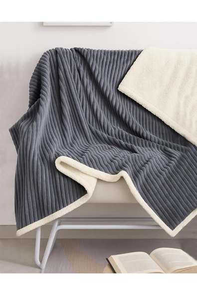 Sherpa Battaniye Çift Kişilik Çizgili Yumuşak Peluş Wellsoft Yatak Örtüsü - 7