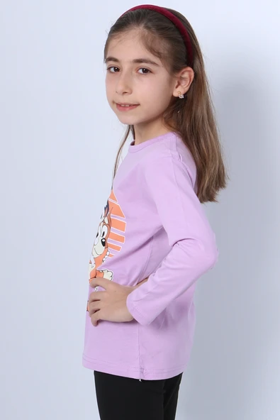 KIZ ÇOCUK UZUN KOL TSHİRT BLUEY İLE BİNGO BASKILI BİSİKLET YAKA D46 - Resim 9