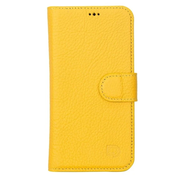 Apple iPhone 13 Pro Uyumlu Deri Cüzdanlı Kılıf Limon Sarı - 2