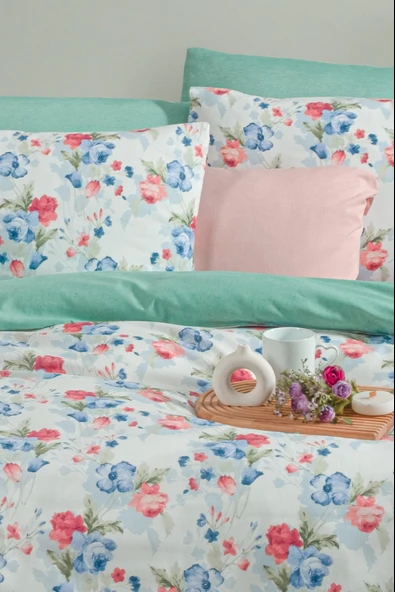 Lastikli Çarşaflı Tek Kişilik Nevresim Takımı Roseto-Yeşil - 4