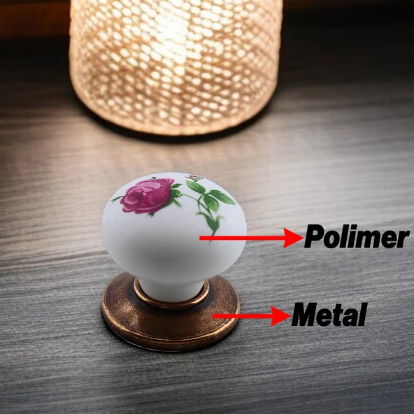 Polimer Antik Sarı Düğme Kulp 10 ADET Gül Desenli Mobilya Mutfak Dolabı Çekmece Dolap Kulpu Kulbu - 3