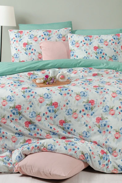 Lastikli Çarşaflı Tek Kişilik Nevresim Takımı Roseto-Yeşil - 2