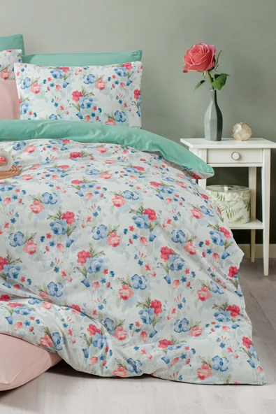 Lastikli Çarşaflı Tek Kişilik Nevresim Takımı Roseto-Yeşil - 3