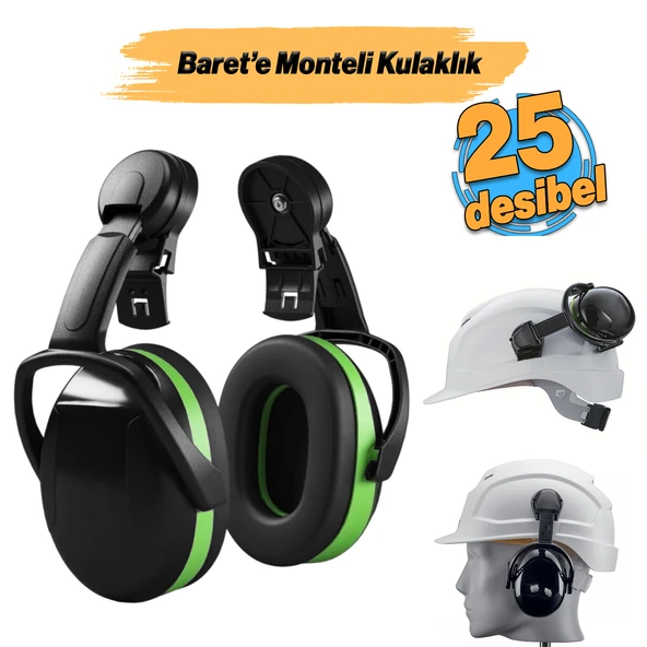 Barete Takılabilir Kulak İşitme Koruyucu Manşonlu Kulaklık Gürültü Önleme 25 dB Ses Koruma 1 Adet