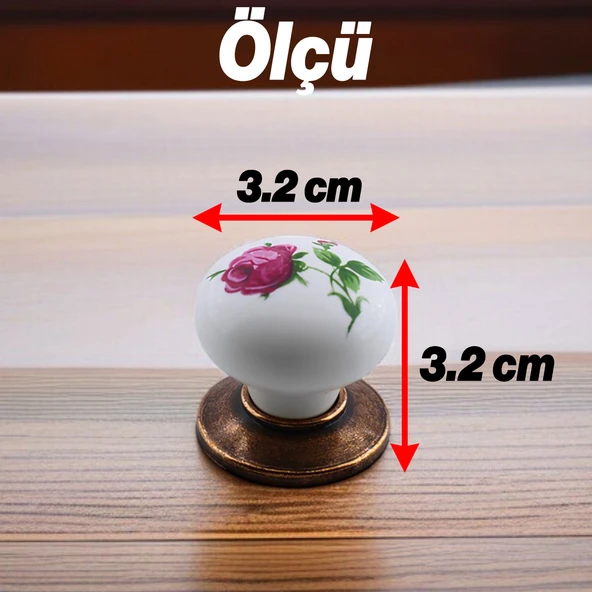 Polimer Antik Sarı Düğme Kulp 10 ADET Gül Desenli Mobilya Mutfak Dolabı Çekmece Dolap Kulpu Kulbu - 2