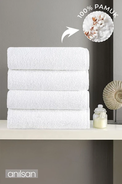 4'lü Beyaz El Havlusu - 50x90 Cm, 225 Gr, %100 Pamuk, Spa Ve Otel Havlusu, Günlük Kullanıma Uygun