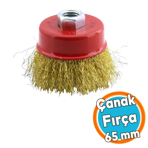 Çanak Fırça Saçaklı Paslanmaz 65 mm M14 Pas Kir Boya Kazıma Temizleme Taşlama Zımparalama Parlatma