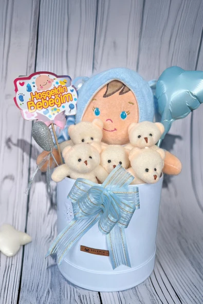 Özel Kutuda Uyku Arkadaşı Bebeto Peluş Bebeği ile Yeni Doğan Hediye Seti- Babyshower, Yenidoğan Hediyesi - 4