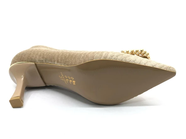 Feles Kadife Taş Toka Detaylı Stiletto Kadın Topuklu Ayakkabı - Resim 10