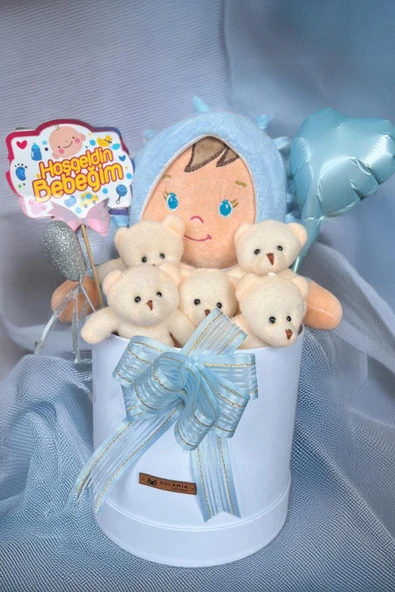 Özel Kutuda Uyku Arkadaşı Bebeto Peluş Bebeği ile Yeni Doğan Hediye Seti- Babyshower, Yenidoğan Hediyesi - 9