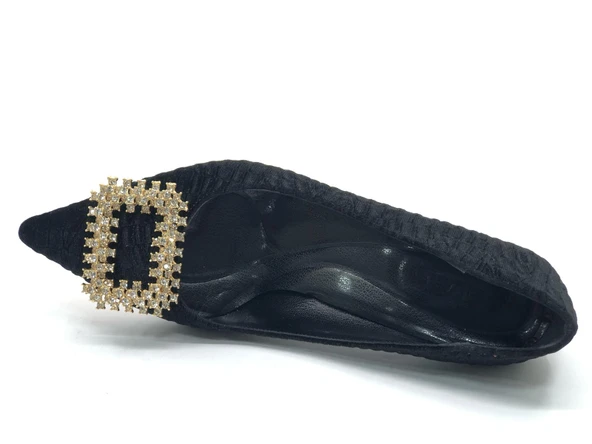 Feles Kadife Taş Toka Detaylı Stiletto Kadın Topuklu Ayakkabı - Resim 5