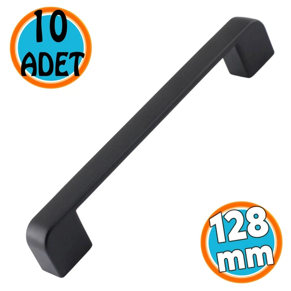 Mobilya Banyo Mutfak Dolabı Çekmece Dolap Kapak Kulpu Kulbu Siyah 128 mm Metal Kulp 10 Adet ürün görseli