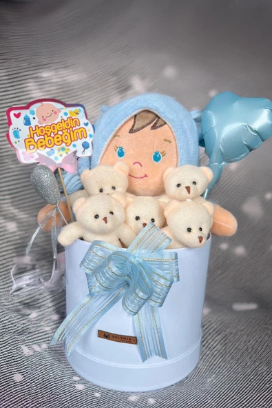 Özel Kutuda Uyku Arkadaşı Bebeto Peluş Bebeği ile Yeni Doğan Hediye Seti- Babyshower, Yenidoğan Hediyesi - 6