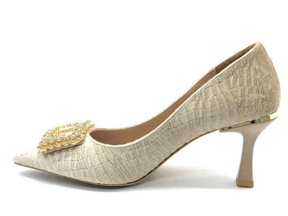 Feles Kadife Taş Toka Detaylı Stiletto Kadın Topuklu Ayakkabı - Resim 9