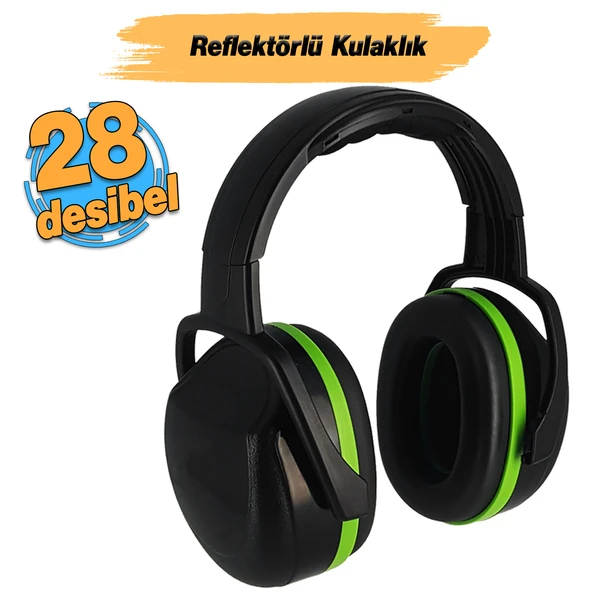 Manşonlu Kulaklık Siyah Yeşil Gürültü Önleme 28 dB Ses Koruma Kulak İşitme Koruyucu