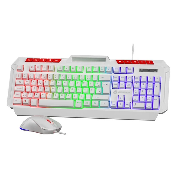 GameBooster Knight KM-11W Rainbow Aydınlatmalı Kablolu Oyuncu Klavye & RGB Mouse Set - Beyaz - Resim 2