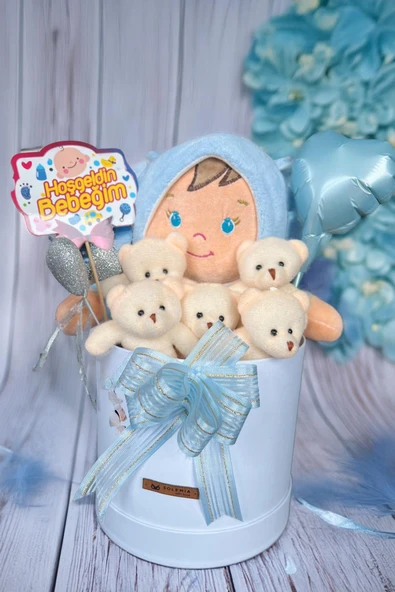 Özel Kutuda Uyku Arkadaşı Bebeto Peluş Bebeği ile Yeni Doğan Hediye Seti- Babyshower, Yenidoğan Hediyesi - 8