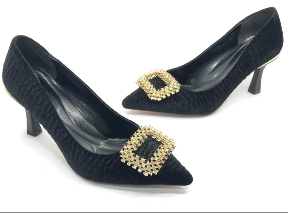 Feles Kadife Taş Toka Detaylı Stiletto Kadın Topuklu Ayakkabı ürün görseli
