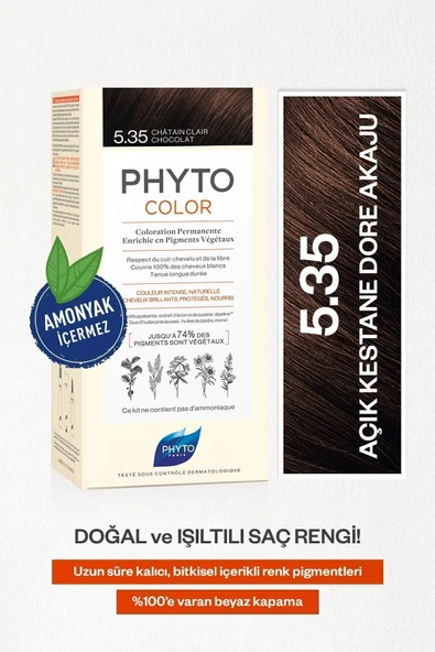 Phyto Phytocolor 5.35 Açık Kestane Dore Akaju Amonyaksız Kalıcı Bitkisel Saç Boyası