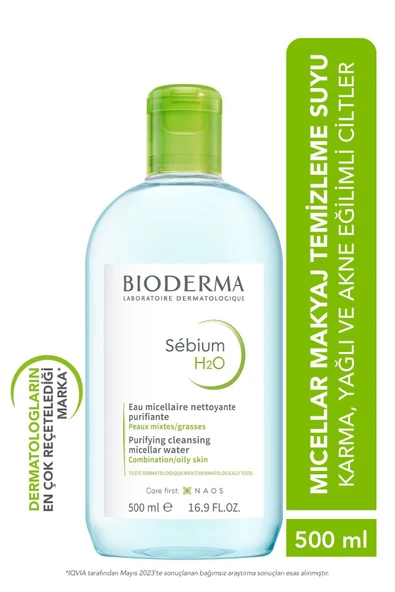 Bioderma Sebium H2O Karma, Yağlı ve Akne Eğilimli Ciltler için Micellar Makyaj Temizleme Suyu 500 ml
