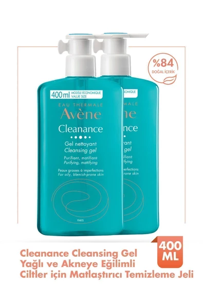Avene Cleanance Gel Yüz Yıkama Jeli Nettoyant Cleansing Gel 400 ml 2'li Avantaj Set