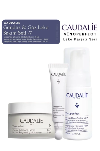 Caudalie Vinoperfect Leke Bakım Seti -7 | GÜNDÜZ & Göz Kremi & Temizleme Peeling Köpük Orijinal Boy
