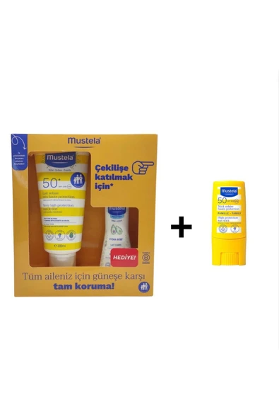 Mustela Spf50+ Güneş Losyonu 200 ml 100 ml Hydra Bebe + Mustela Spf 50 Stick Güneş Kremi 9 Ml