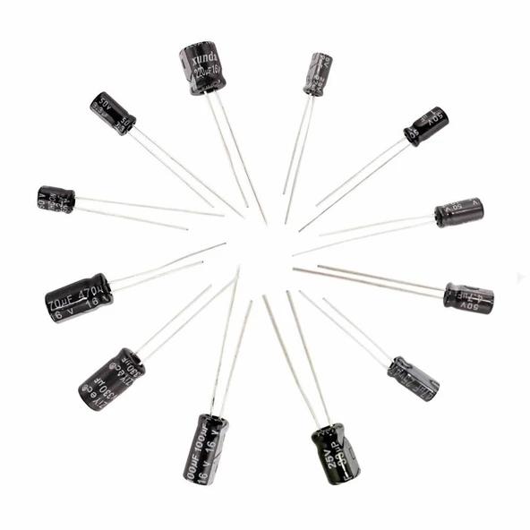 120 Adet Dip Elektrolitik Kapasitör Seti   12 Tip x10  1uF 2.2uF 3.3uF 4.7uF 10uF 22uF 33uF 47uF 100uF 220uF 330uF 470uF Silindirik Alüminyum Tamir Prototip Devre - Resim 8