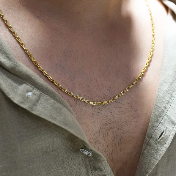 Halkalı 14 Ayar Altın Erkek Zincir Kolye