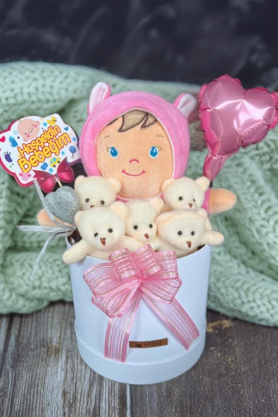 Özel Kutuda Uyku Arkadaşı Bebeto Peluş Bebeği ile Yeni Doğan Hediye Seti- Babyshower, Yenidoğan Hediyesi - 5