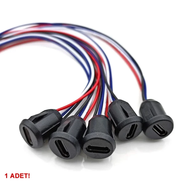 Type C Panel Montaj Dişi Soket 4 Pin 15cm Kablolu Siyah  Uzatma USB 3.1 Konnektör Araba Kamera Oyuncak Telefon Şarj Mp3 Tablet - 4