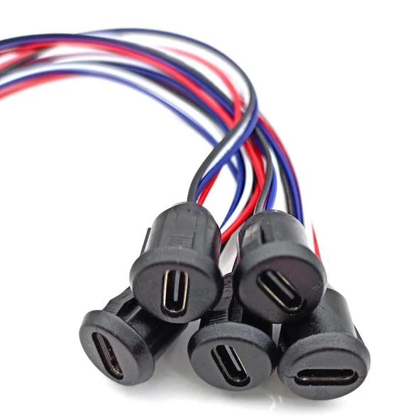 Type C Panel Montaj Dişi Soket 4 Pin 15cm Kablolu Siyah  Uzatma USB 3.1 Konnektör Araba Kamera Oyuncak Telefon Şarj Mp3 Tablet - 7