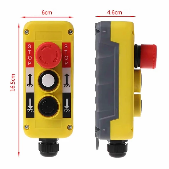 Endüstriyel Acil Durum Kumanda 2 Buton  Yukarı Aşağı Makanik Kilitli Emergency Anahtarı Vinç Asansör Makine Kontrol Plastik Kutu Elektronik Devre - Resim 8