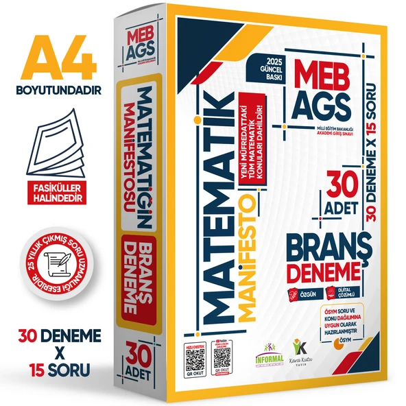 2025 MEB AGS Sayısal Yetenek MATEMATİK Manifesto Branş Denemesi 30lu Fasikül SETİ Dijital Çözümlü