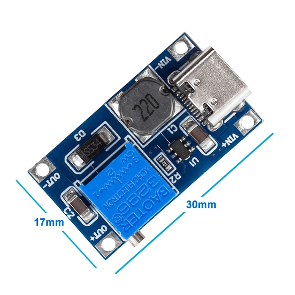 MT3608 Type C Usb 28V 2A DC Boost Modül  Ayarlanabilir Voltaj Yükseltici Güç Kaynağı Step Up Dc Çevirici