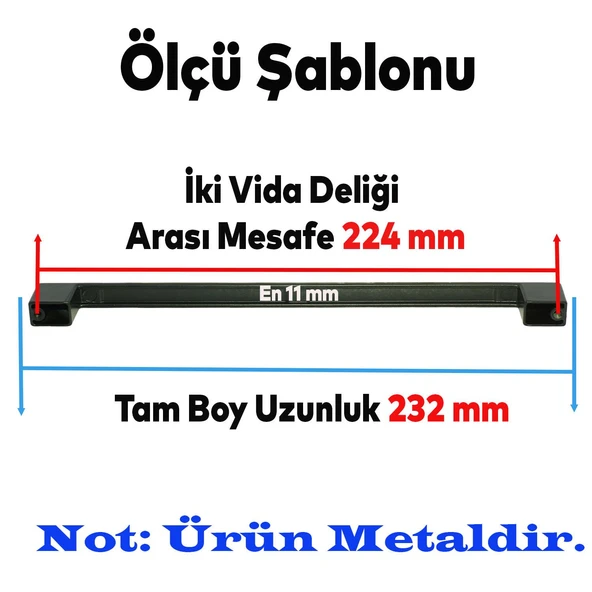 Mobilya Mutfak Banyo Dolabı Çekmece Dolap Kapak Kulpu Kulbu Mat Siyah 224 mm Metal Kulp 10 Adet - Resim 2