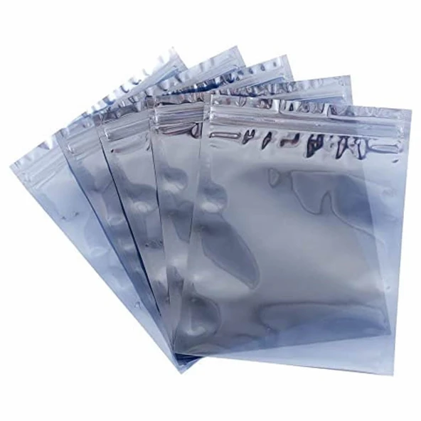 Kilitli Antistatik Poşet 13x18cm 100 Adet  Şeffaf Su Toz Geçirmez Koruyucu Esd Metalize Torba Çanta Elektronik Devre Malzeme Saklama - Resim 4