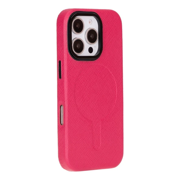 Apple iPhone 16 Pro Max uyumlu, Hakiki Deri, El Yapımı Kılıf, Pembe