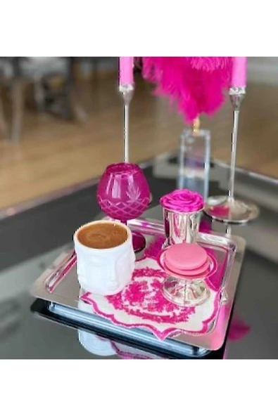 6'lı Lüx Kare Paslanmaz Çelik Gümüş Renk 21x21cm Kahve Servis Sunum Tepsisi&tabağı - Resim 7