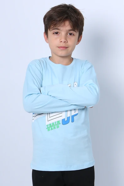 ERKEK ÇOCUK UZUN KOLLU TSHİRT NEVER GİVE UP BASKILI BİSİKLET YAKA D10 - 12