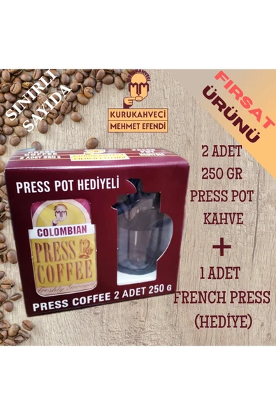 Mehmet Efendi 2*250 gr Colombian Filtre Kahve French Press Hediyeli