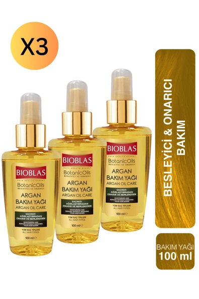 Bioblas Botanic Oils Argan Bakımı Onarıcı Saç Bakım Yağı 100 ml 3 Adet