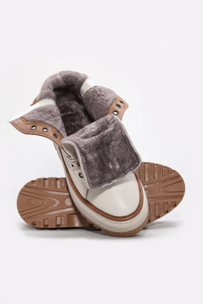 Hakiki Deri Kürklü  Kadın Kalın Taban Bot 409KZA3121 - Resim 3